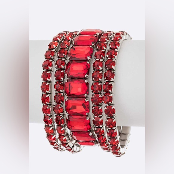 5PCS Pink Emerald Cut Round Stone Stretch Evening Bracelets - Picture 5 of 7